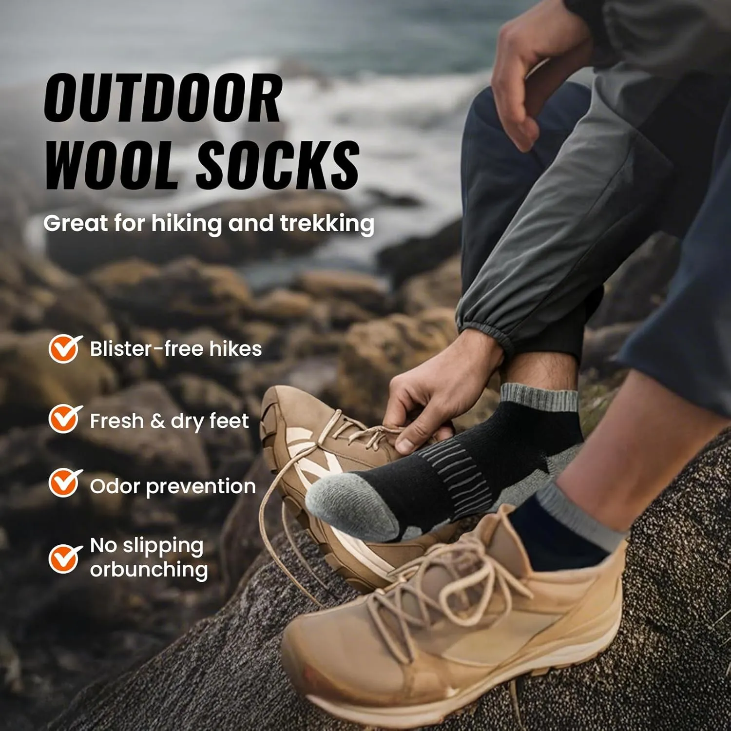4 Pairs Merino Wool Ankle Running Hiking Socks Compression Support Breathable Thick Cushion No Show Socks for Men