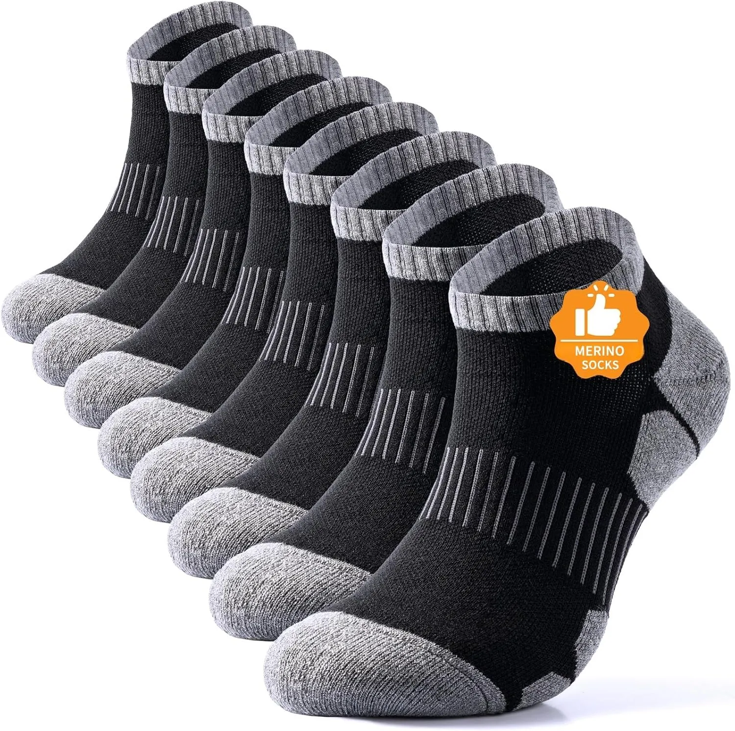 4 Pairs Merino Wool Ankle Running Hiking Socks Compression Support Breathable Thick Cushion No Show Socks for Men