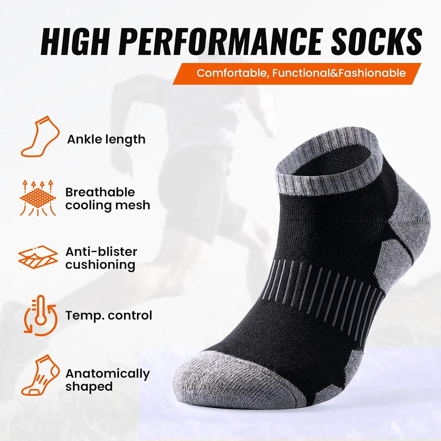 4 Pairs Merino Wool Ankle Running Hiking Socks Compression Support Breathable Thick Cushion No Show Socks for Men