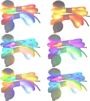 6 Pairs Light up Shoe Laces - Flashing LED Shoelaces with 3 Modes Color Changing Glow in The Dark Laces for Skates Adults Kids Night Running Glow Party