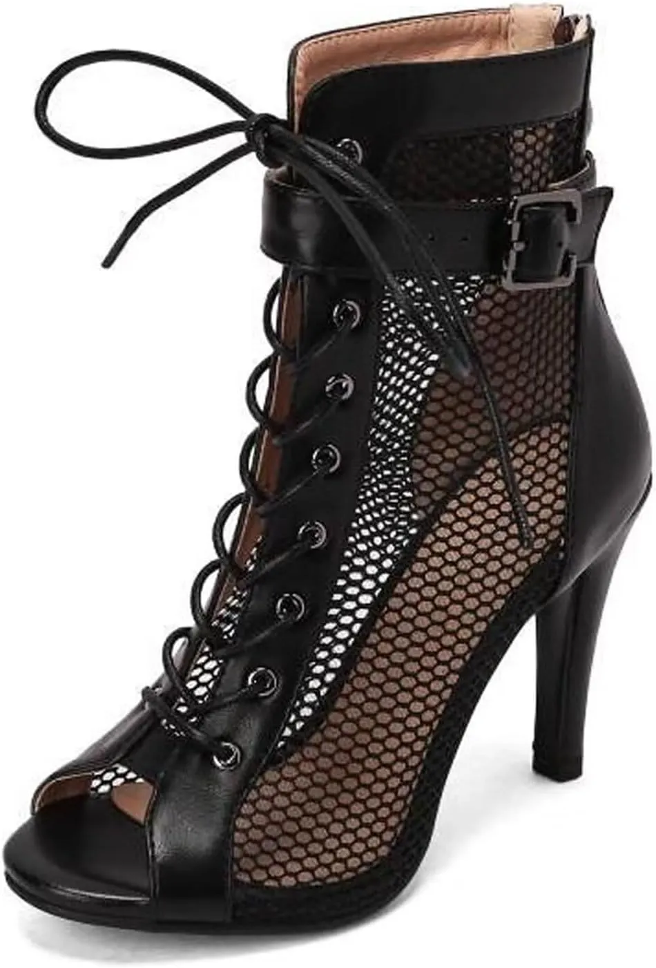 Agodor Women's Peep Toe Stiletto High Heels Lace Wedding Shoes Square Toe Ankle Strap Platform Sandals