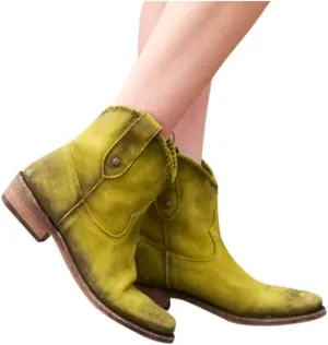 Ankle Booties for Women Low Heel,Vintage Stacked Chunky Block Heels Short Boots Warm Point Toe Cowgirl Outdoor Western Shoes