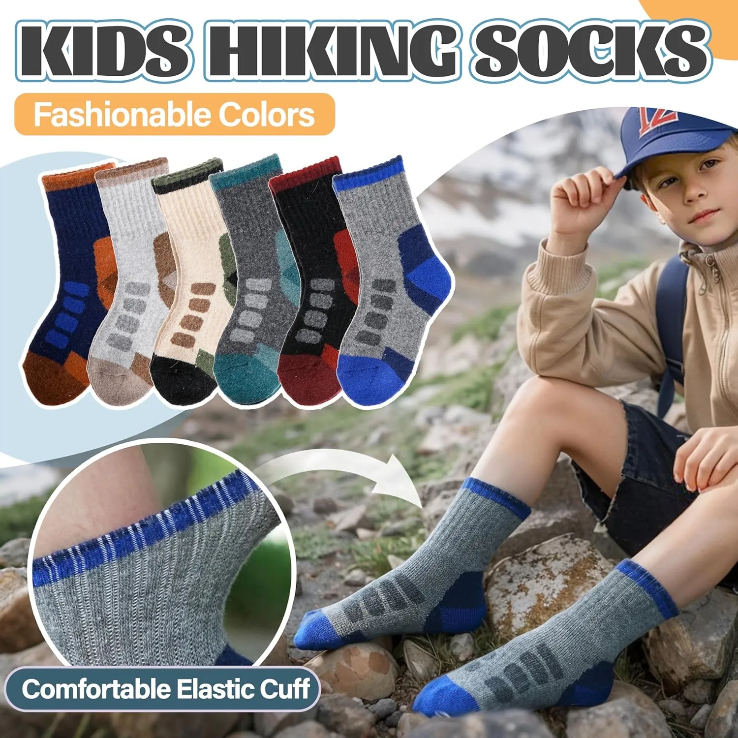 Anlisim Kids Merino Wool Hiking Socks Boys Girls Toddlers Thermal Winter Warm Boot Thick Cushion Gift Socks 6 Pairs