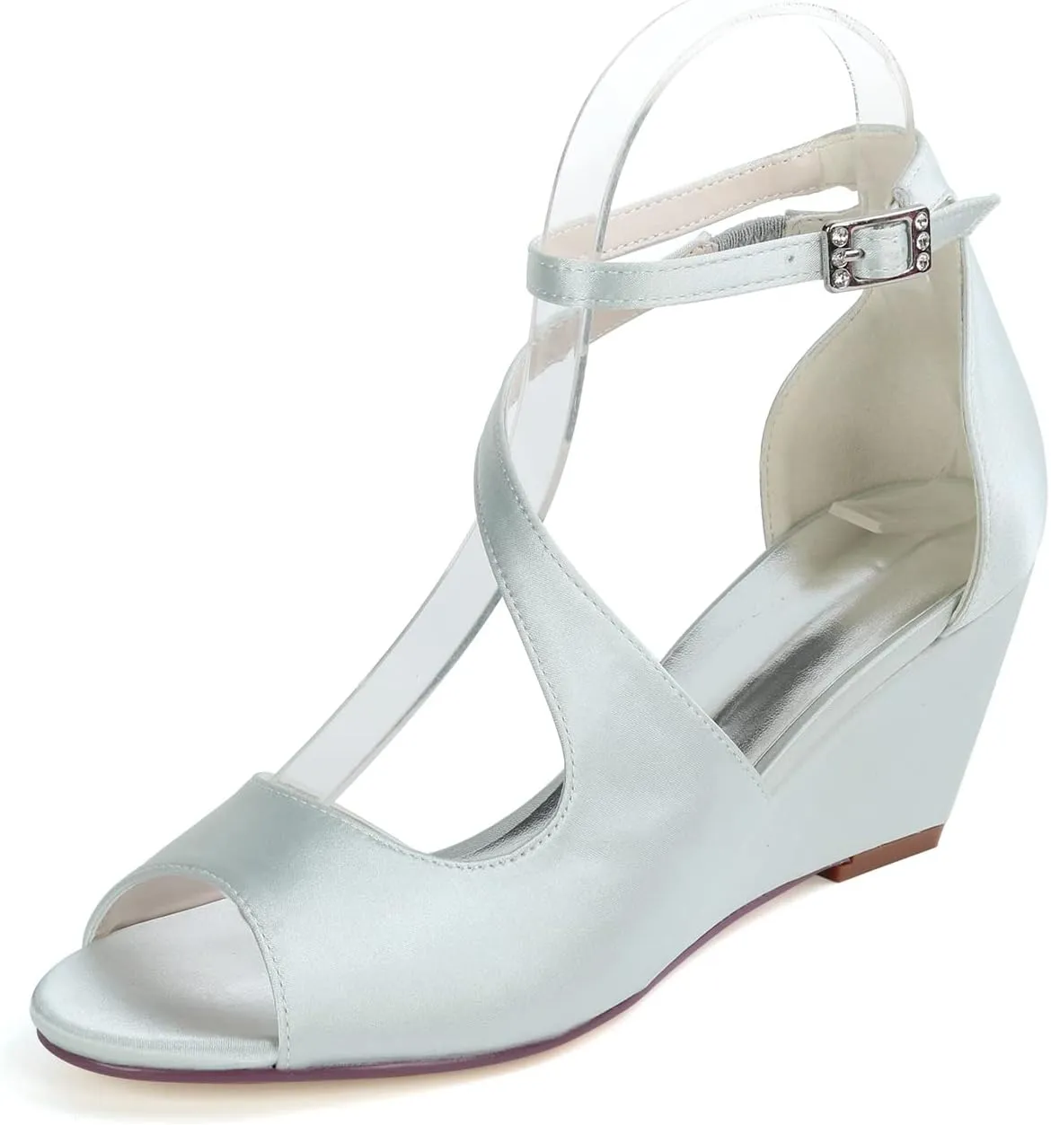 Anna's Bridal Women's Wedding Shoes for Bride Wedge Low Heel Satin Peep Toe S Strap Prom Party Evening Shoes Pumps Sandals