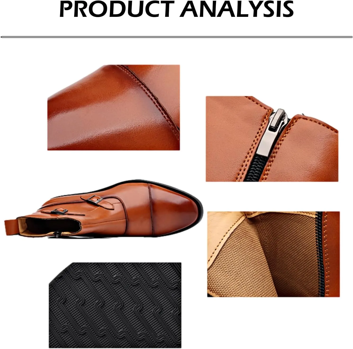 ANUFER Men's Elegant Pointed Toe Buckle Straps Zipper Ankle Boots Faux Leather Dress Boots