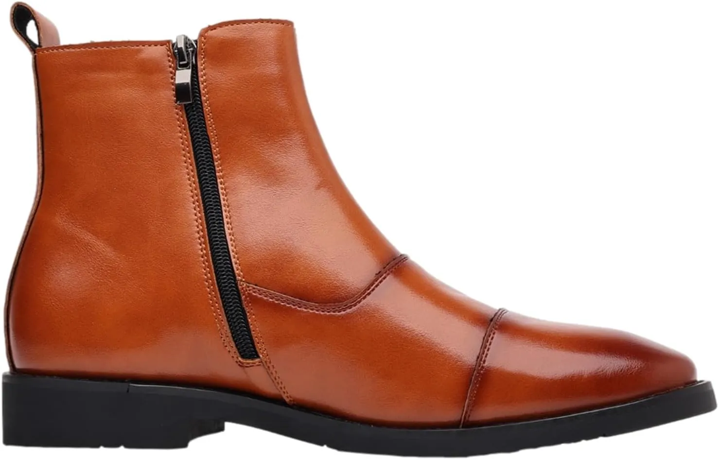 ANUFER Men's Elegant Pointed Toe Buckle Straps Zipper Ankle Boots Faux Leather Dress Boots