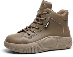 AUNTHUI Women'S Soft Leather Comfortable Casual Sneakers,Round-Toe Lace-Up Platform Sneakers,Outdoor Anti-Slip Shock Absorbing Heighten Fashion Running Sneakers