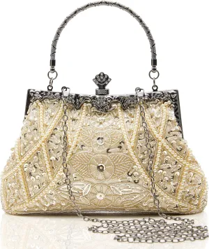 BABEYOND Evening Clutch Purses for Women - Vintage Evening Bag Accessories for Women Gatsby 1920s Beaded Sequin Pearl Clutch