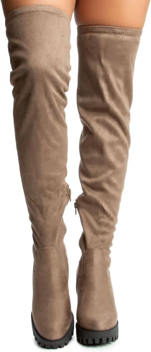 BAMBOO Women's Over The Knee Boot Chunky Heel Platform Boot