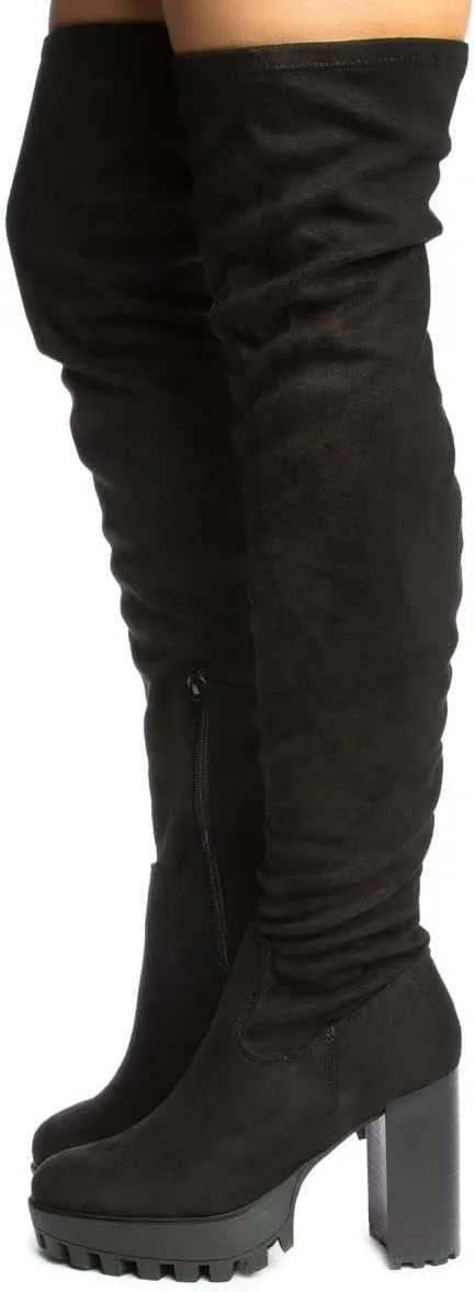 BAMBOO Women's Over The Knee Boot Chunky Heel Platform Boot
