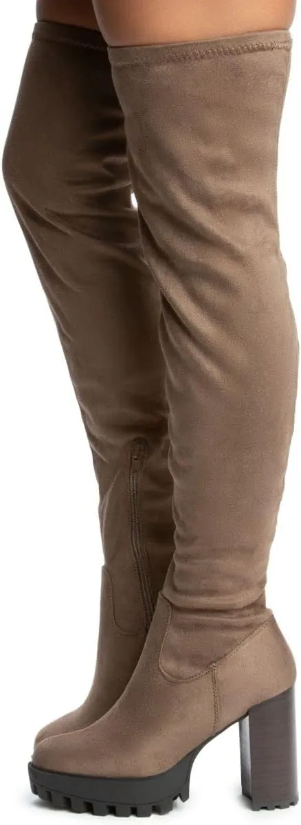 BAMBOO Women's Over The Knee Boot Chunky Heel Platform Boot