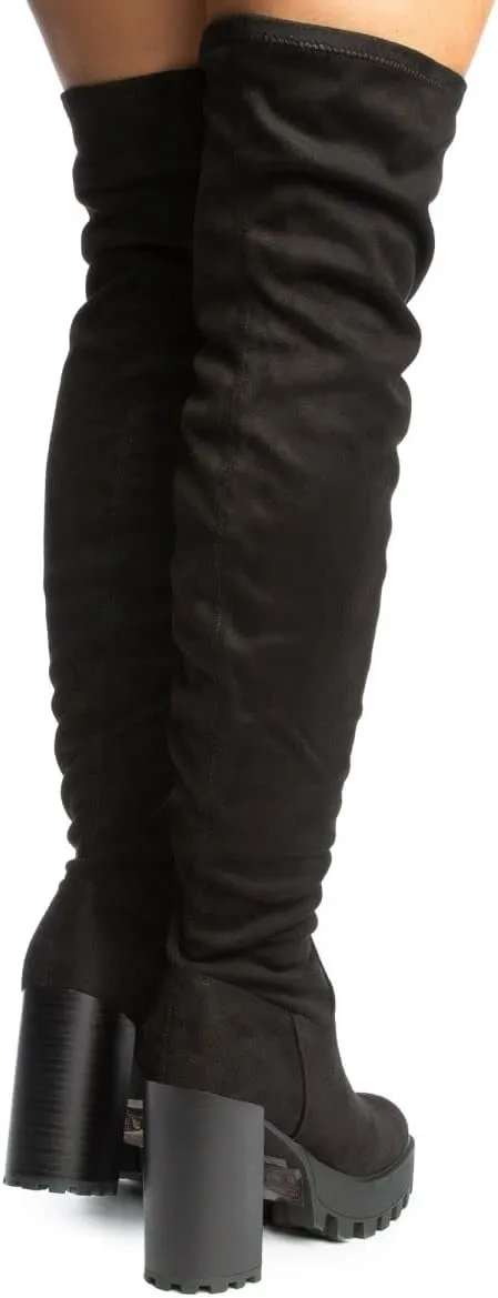 BAMBOO Women's Over The Knee Boot Chunky Heel Platform Boot
