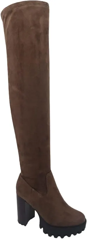 BAMBOO Women's Over The Knee Boot Chunky Heel Platform Boot