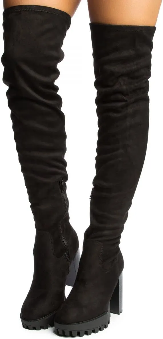 BAMBOO Women's Over The Knee Boot Chunky Heel Platform Boot