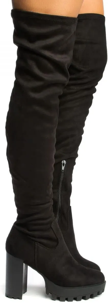 BAMBOO Women's Over The Knee Boot Chunky Heel Platform Boot