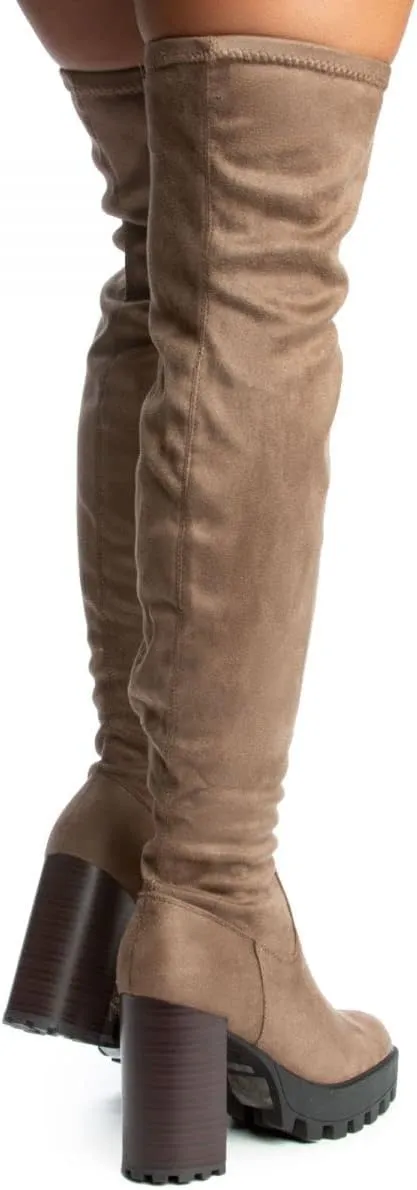 BAMBOO Women's Over The Knee Boot Chunky Heel Platform Boot