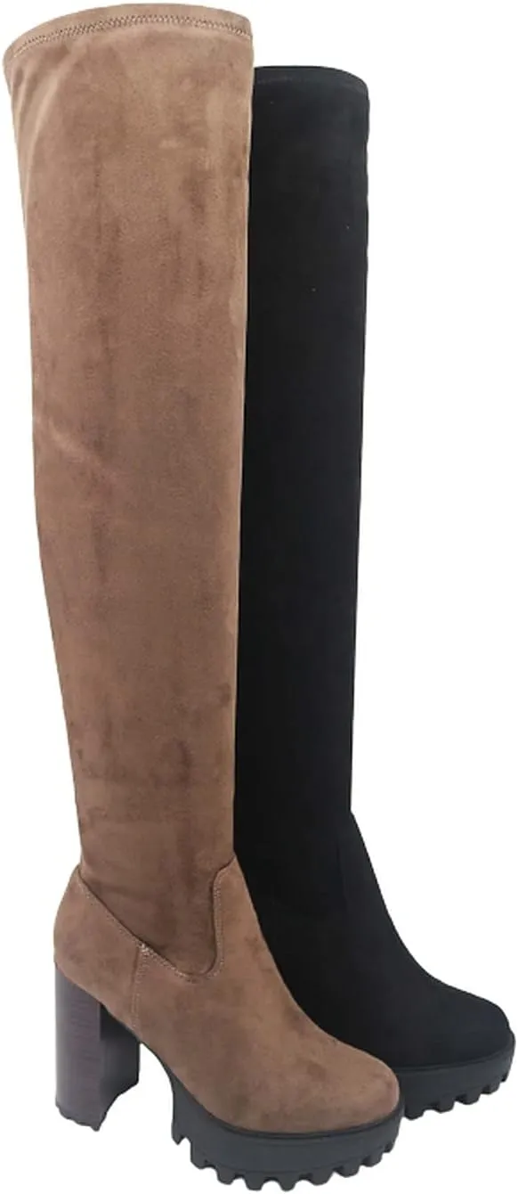 BAMBOO Women's Over The Knee Boot Chunky Heel Platform Boot