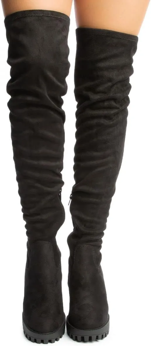 BAMBOO Women's Over The Knee Boot Chunky Heel Platform Boot