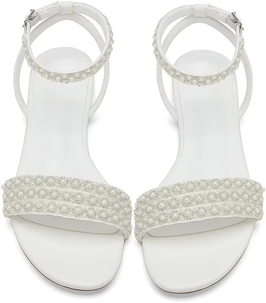 Beach Wedding Shoes for Bride Flat Bridal Sandals for Women