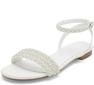 Beach Wedding Shoes for Bride Flat Bridal Sandals for Women