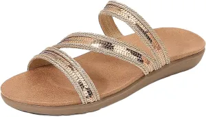 BILIKEYU Womens Slip on Slides Sandals Open Toe Crisscross Straps Thick Cushion Anti-Slip Lightweight Comfortable Flat Sandal