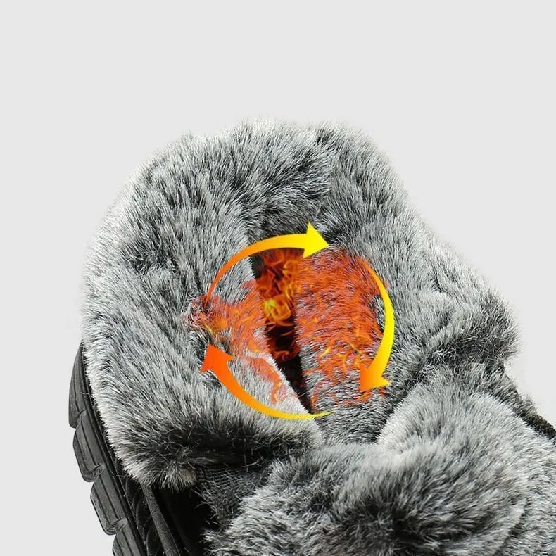 Boxpopla Retro Soft Leather Velvet Women's Winter Mama Shoes,Side Zip Thick Plush Warm Snow Boots Waterproof Super Soft Rubber Sole for Women