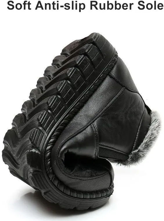 Boxpopla Retro Soft Leather Velvet Women's Winter Mama Shoes,Side Zip Thick Plush Warm Snow Boots Waterproof Super Soft Rubber Sole for Women