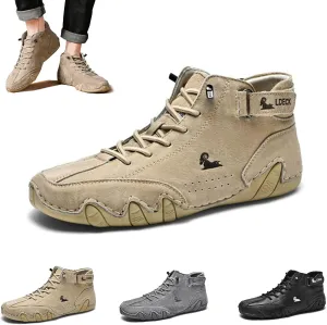 Braised Pork Italian Handmade Suede High Boots,Men's Soft Leather Casual Sneakers Non-Slip Breathable High Boots (US-11.5,Khaki)