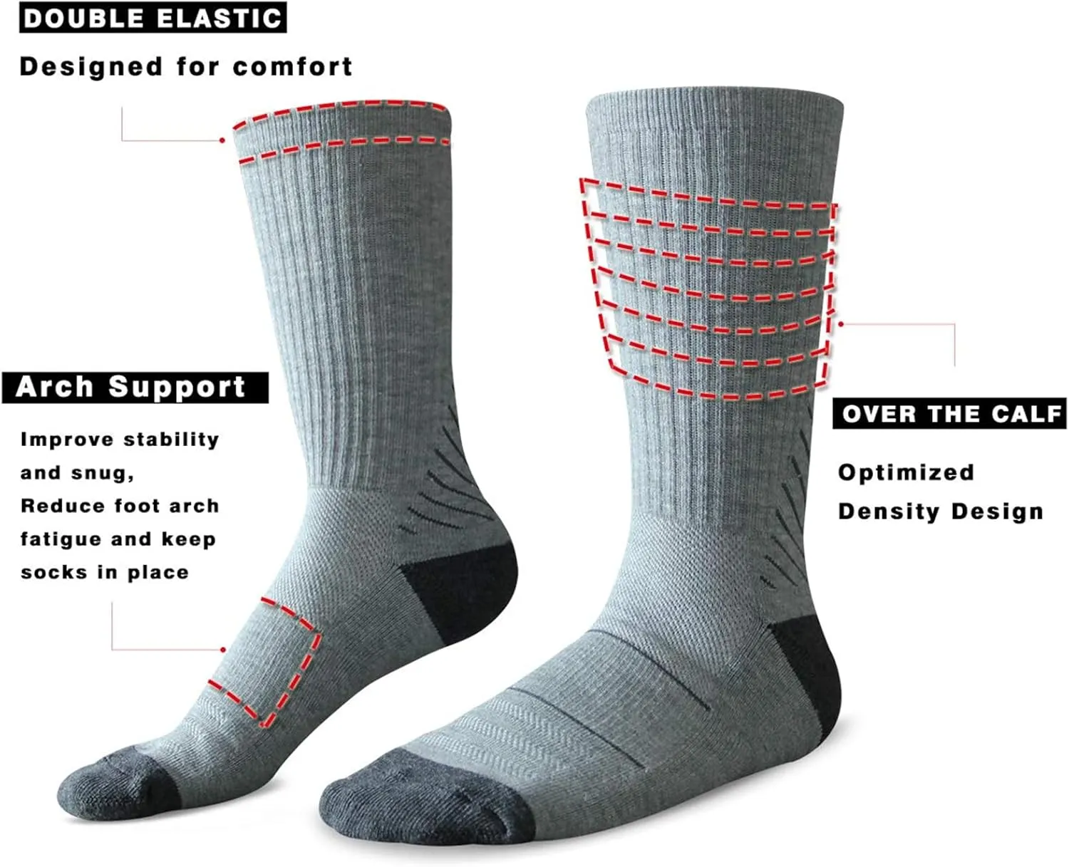 COOVAN Men's 6P-Pack Premium Athletic Crew Socks Men Thick Cushion Casual Work Sock With Moisture Wicking