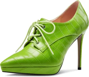 DearOnly Womens Stiletto High Platform Heel Pointed Toe Ankle Boots Short Bootie Lace-up Office Dress 3.9 Inches Heels