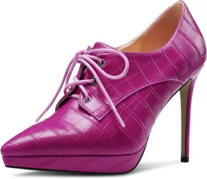 DearOnly Womens Stiletto High Platform Heel Pointed Toe Ankle Boots Short Bootie Lace-up Office Dress 3.9 Inches Heels