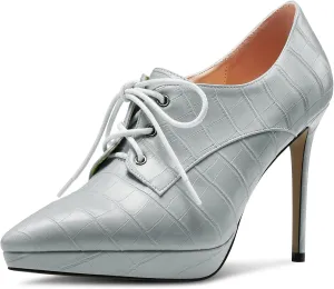 DearOnly Womens Stiletto High Platform Heel Pointed Toe Ankle Boots Short Bootie Lace-up Office Dress 3.9 Inches Heels