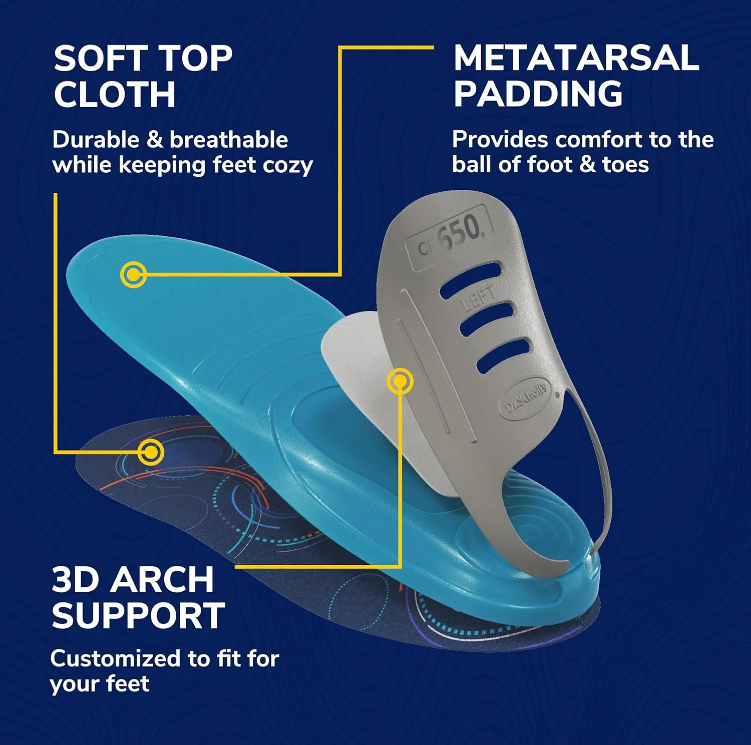 Dr. Scholl's Custom FiT Comfort – Plantar Fasciitis Insoles, Orthotics Shoe Inserts with Arch Support for Men & Women, Suitable for 220  lbs, Stay on Your Feet All-Day with Optimum Cushioning, CF650
