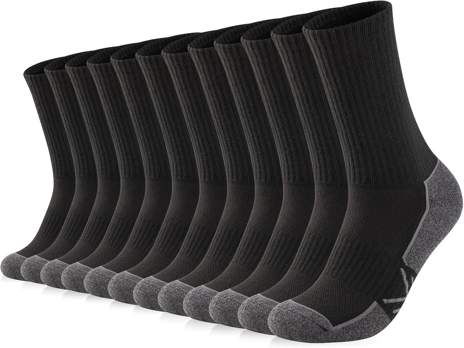 eAllco Men's Crew Socks - Running & Work Boot Socks, Moisture Wicking, Thick Cushion, 6 Pairs