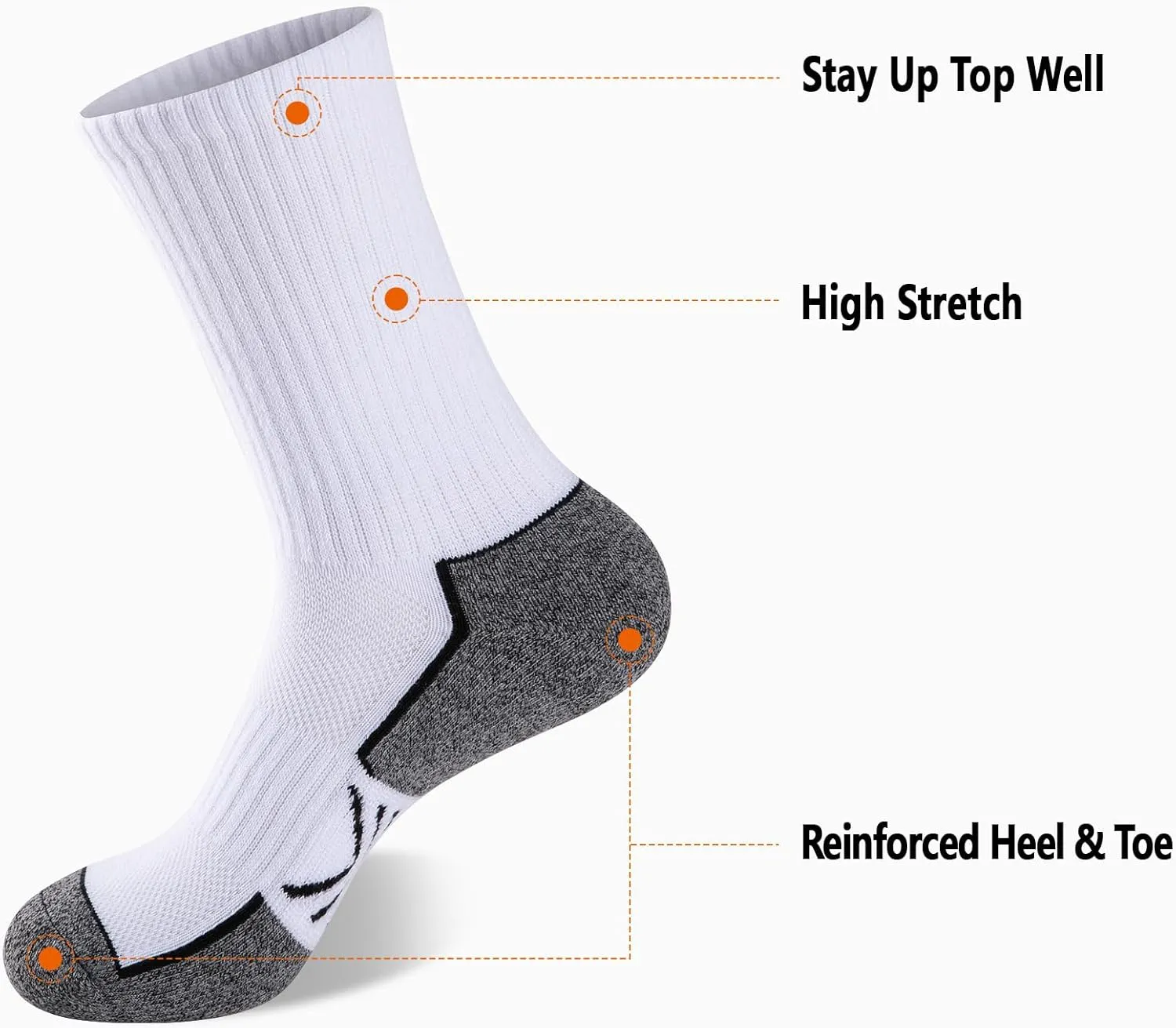 eAllco Men's Crew Socks - Running & Work Boot Socks, Moisture Wicking, Thick Cushion, 6 Pairs