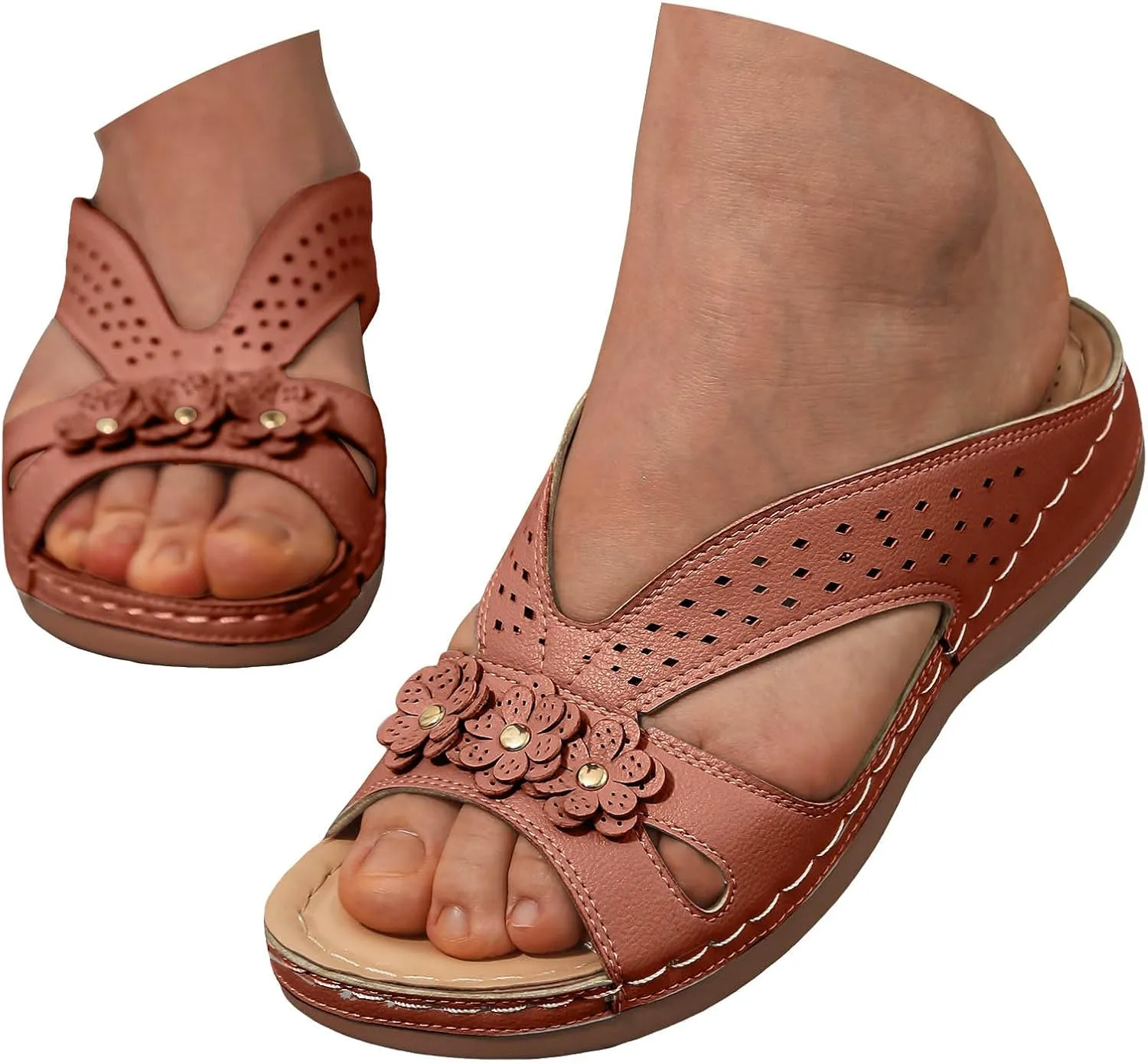 Eduavar Womens Sandals Summer Fashion Orthotic Slides Ladies Lightweight Athletic Yoga Mat Slip On Thick Cushion Slippers