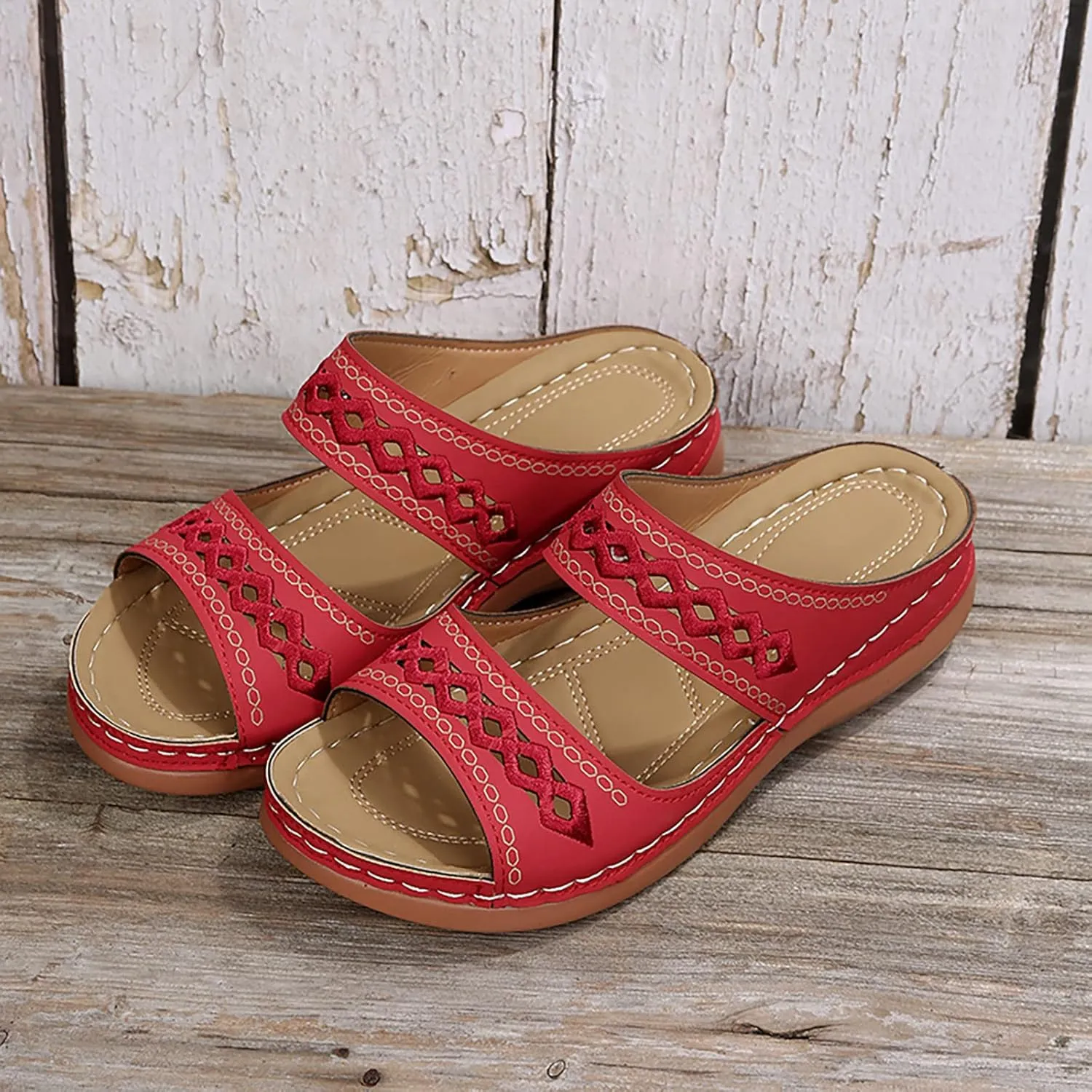 Eduavar Womens Sandals Summer Fashion Orthotic Slip On Comfortable Athletic Yoga Mat Thick Cushion Slides Dressy Beach Shoes