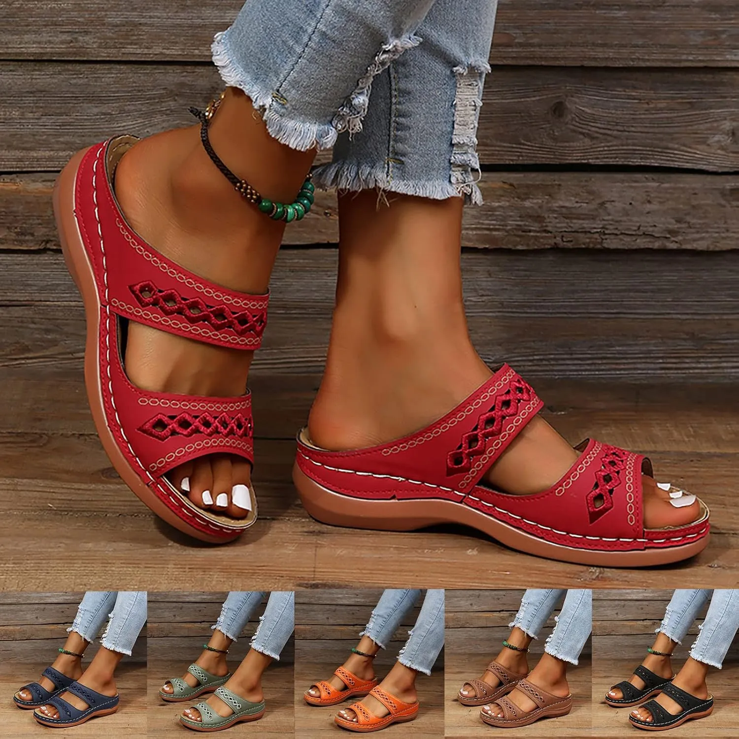 Eduavar Womens Sandals Summer Fashion Orthotic Slip On Comfortable Athletic Yoga Mat Thick Cushion Slides Dressy Beach Shoes
