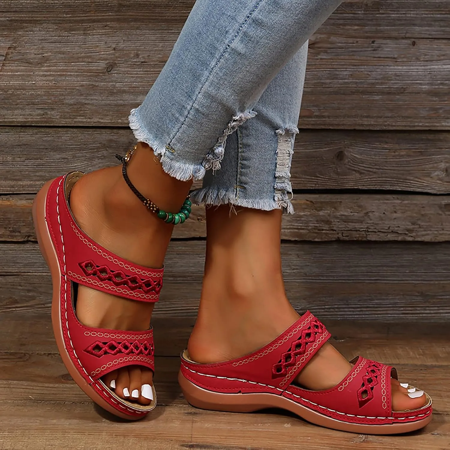 Eduavar Womens Sandals Summer Fashion Orthotic Slip On Comfortable Athletic Yoga Mat Thick Cushion Slides Dressy Beach Shoes
