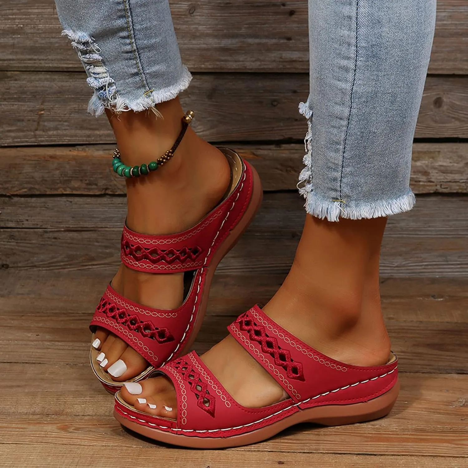 Eduavar Womens Sandals Summer Fashion Orthotic Slip On Comfortable Athletic Yoga Mat Thick Cushion Slides Dressy Beach Shoes