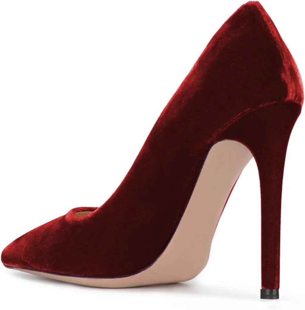 FSJ Women Formal Stiletto High Heels Pumps Pointed Toe Velvet Slide Office Wedding Lady Party Dress Shoes Size 4-15 US