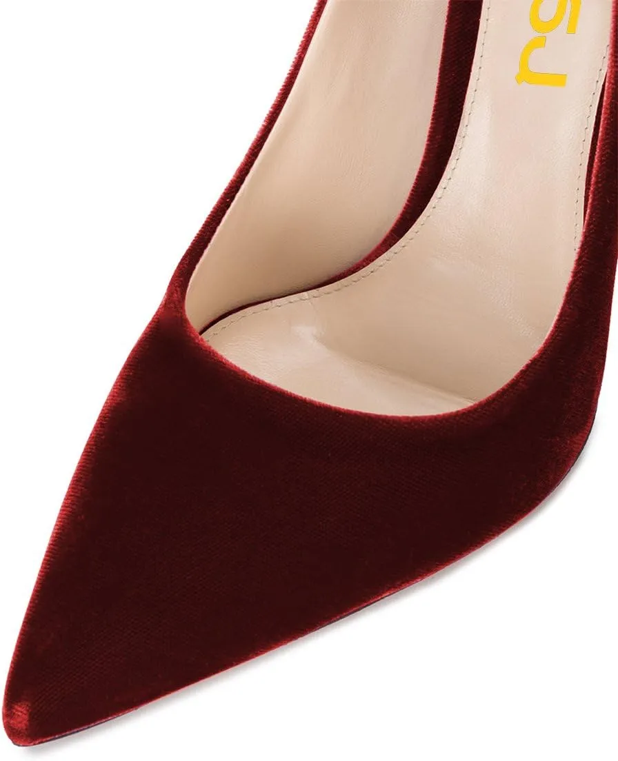 FSJ Women Formal Stiletto High Heels Pumps Pointed Toe Velvet Slide Office Wedding Lady Party Dress Shoes Size 4-15 US
