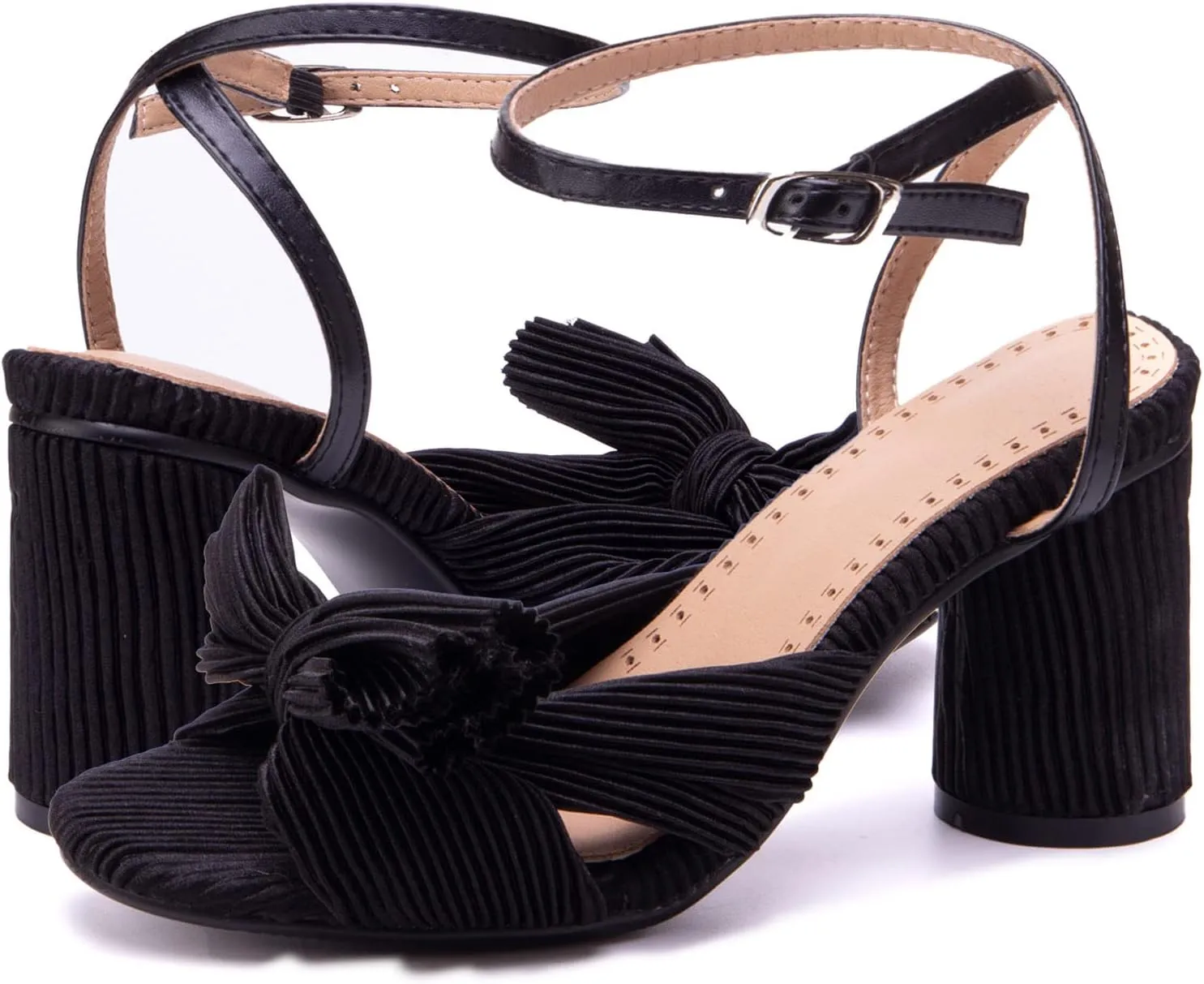 Gicoiz Pleated Bow Sandals Women Peep Toe Wedding Shoes