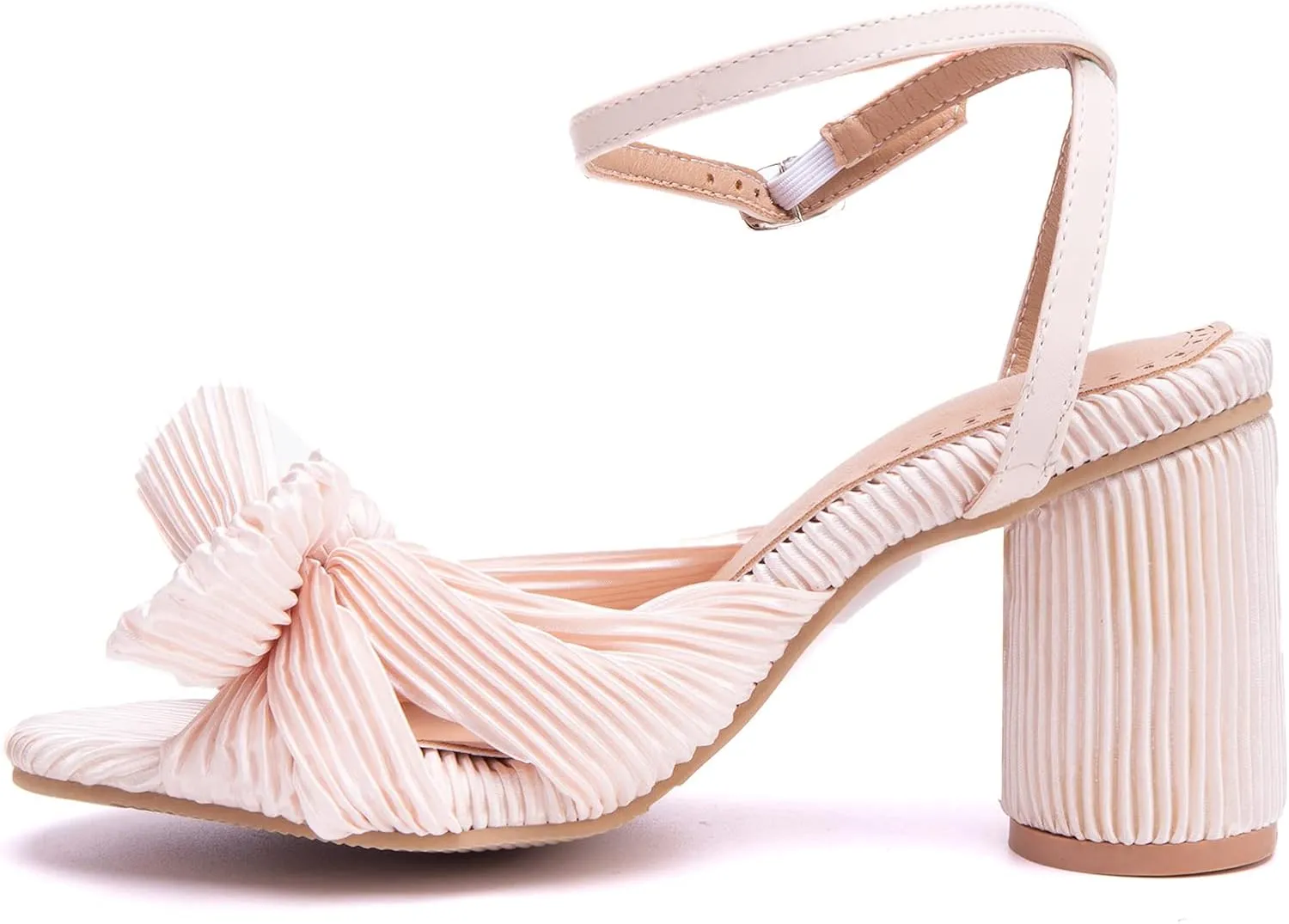 Gicoiz Pleated Bow Sandals Women Peep Toe Wedding Shoes