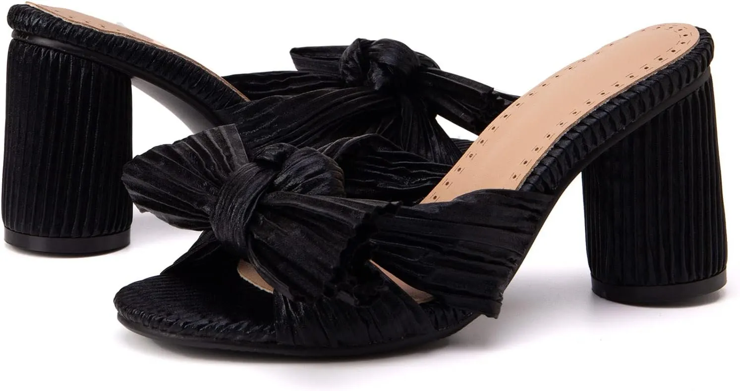 Gicoiz Pleated Bow Sandals Women Peep Toe Wedding Shoes