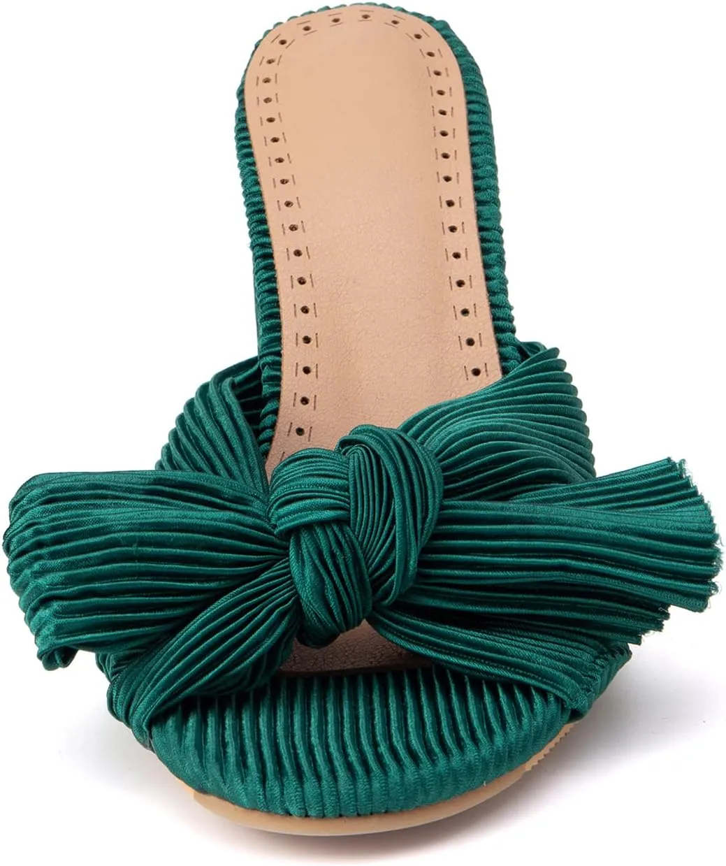 Gicoiz Pleated Bow Sandals Women Peep Toe Wedding Shoes