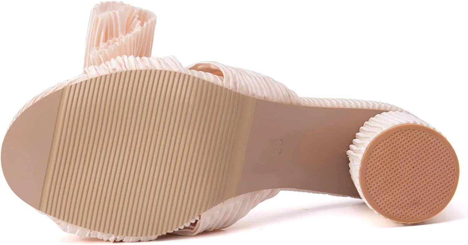 Gicoiz Pleated Bow Sandals Women Peep Toe Wedding Shoes