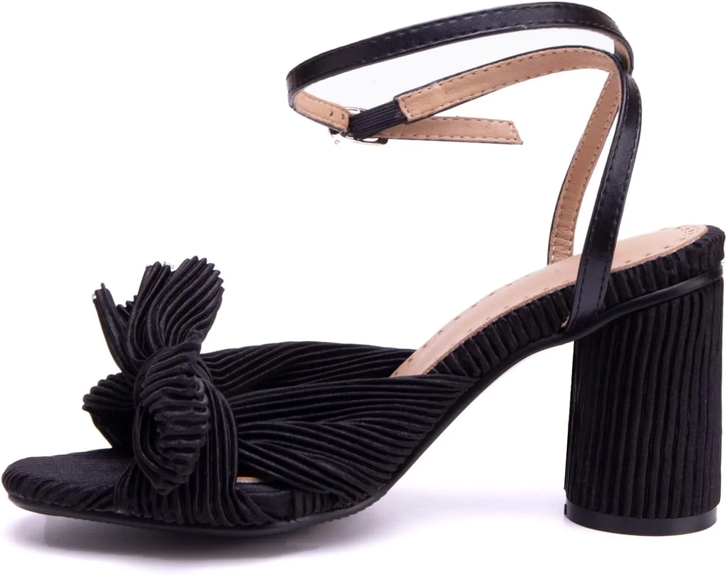 Gicoiz Pleated Bow Sandals Women Peep Toe Wedding Shoes