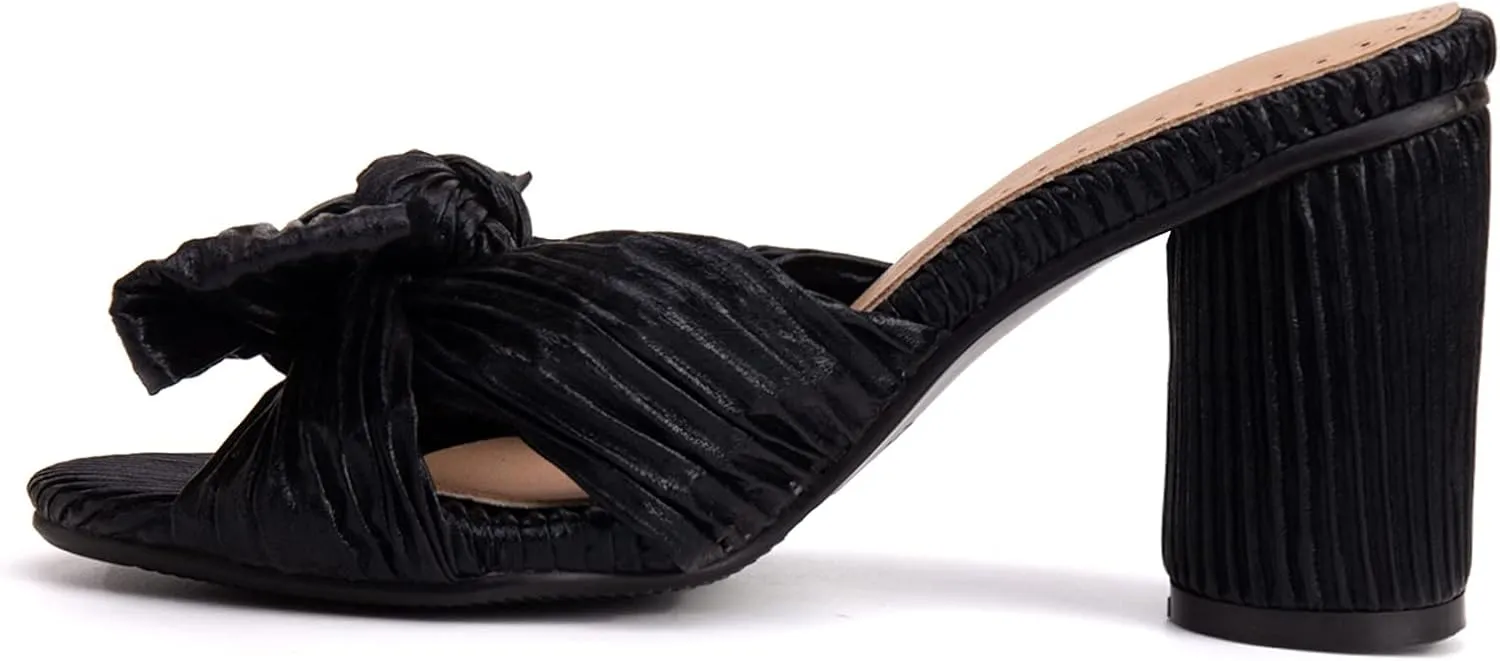 Gicoiz Pleated Bow Sandals Women Peep Toe Wedding Shoes