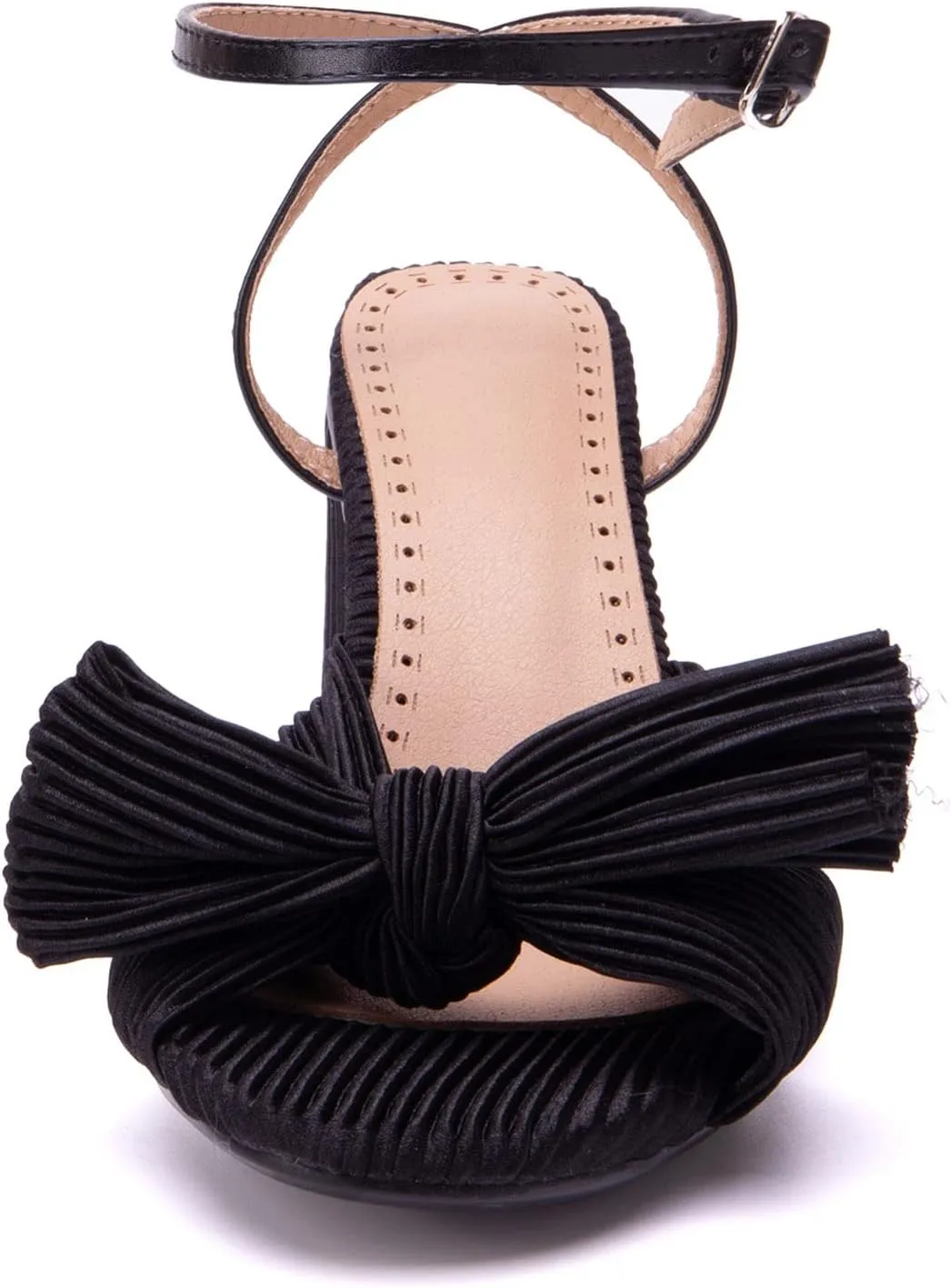 Gicoiz Pleated Bow Sandals Women Peep Toe Wedding Shoes